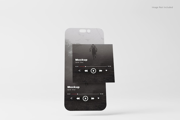 PSD minimal phone screen with square post mockup in 3d rendering