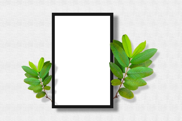 PSD minimal photo frame mockup with green leaves tree twig