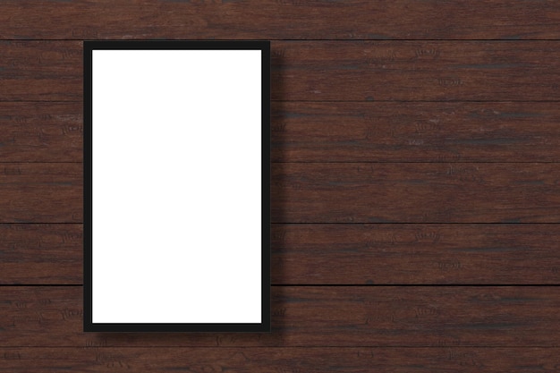 PSD minimal photo frame mockup on wooden texture background