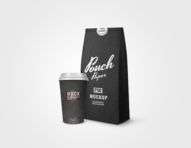 Minimal pouch and cup set mockup advertising