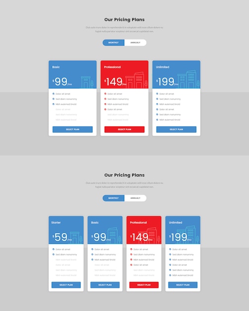 PSD minimal pricing table for web