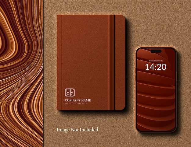 Minimal and professional diary mockup with phone screen