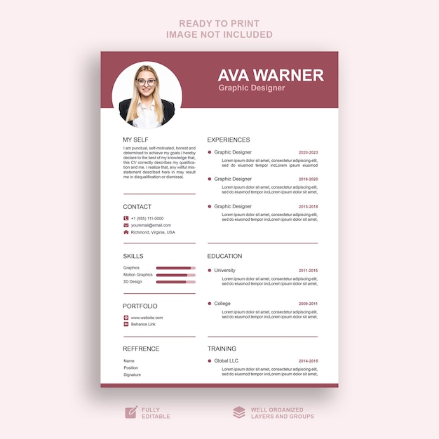 PSD minimal professional resume template or cv template