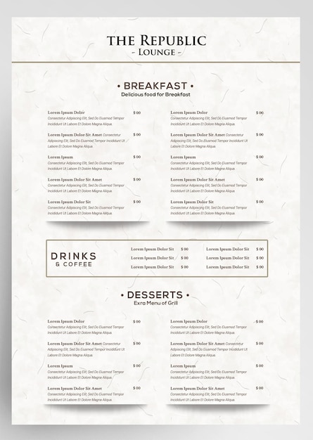 PSD minimal restaurant menu template design