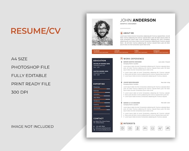 PSD minimal resume or cv design template