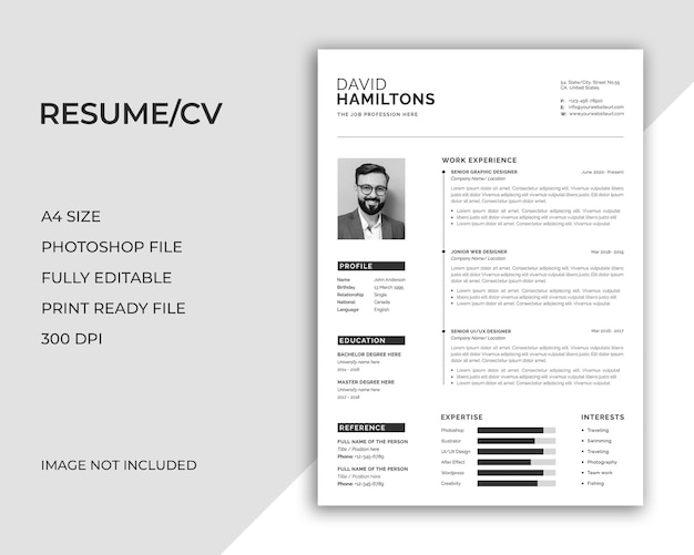 PSD minimal resume or cv design template