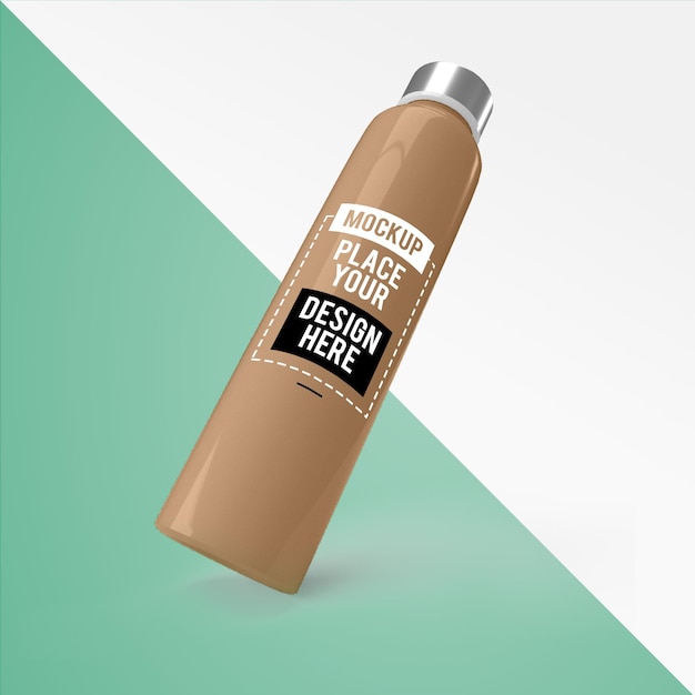 Minimal reusable water bottle design mockup Plastic bottle front view mockup