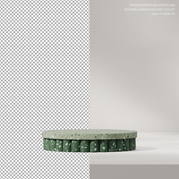 minimal scene 3d render transparent background of green terrazzo textured podium in square