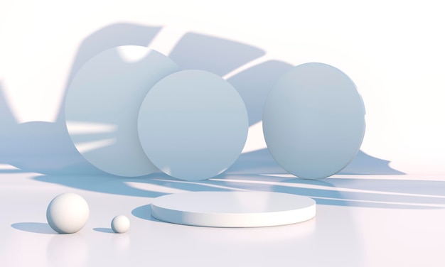 Minimal scene with geometrical forms podiums in cream background with shadows. 