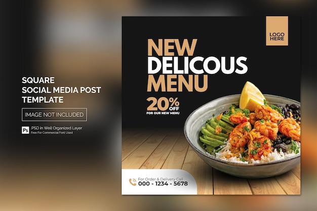 PSD minimal simple food social media post square banner design template