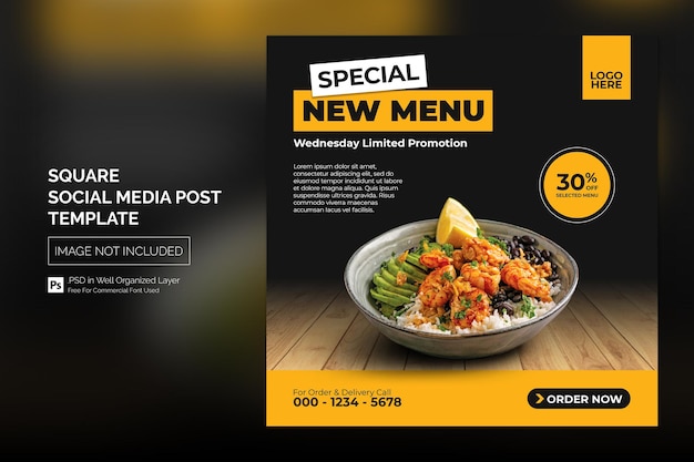 Minimal simple food social media post square banner design template