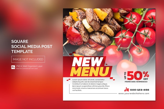 PSD minimal simple food social media post square banner design template