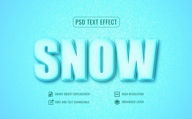 PSD effetto testo neve minimo su sfondo blu