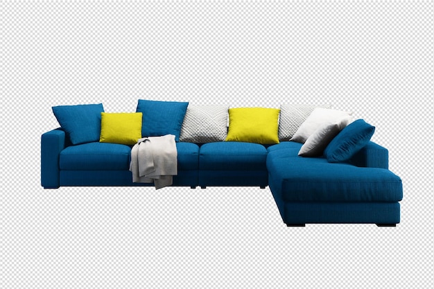 Minimal sofa in living room in 3d rendering isolated