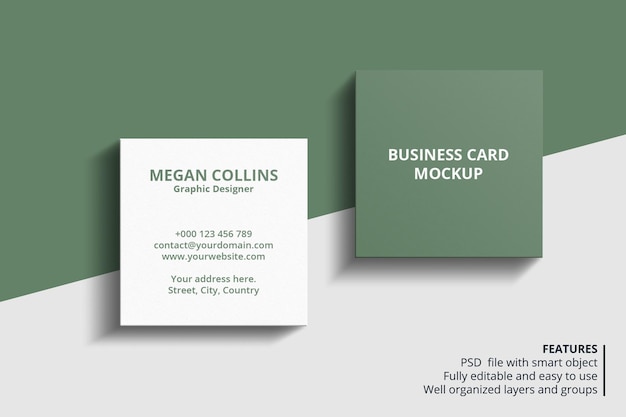 PSD minimal square business card mockup design