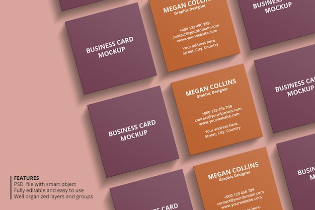 PSD minimal square business card mockup design