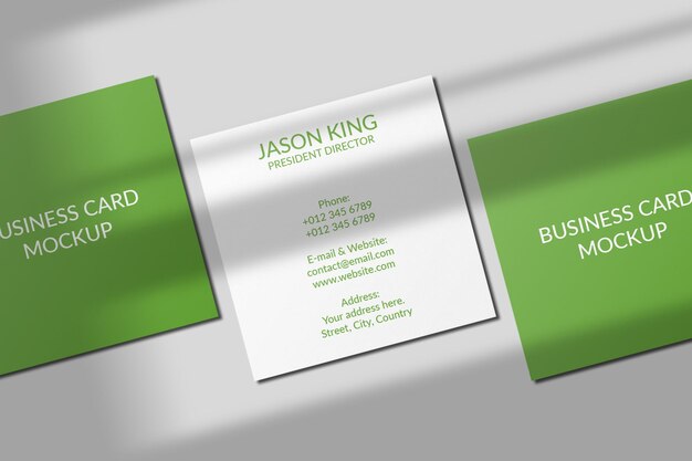 Minimal square business card mockup with shadow overlay