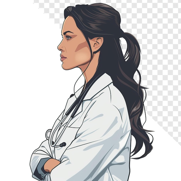 PSD Минимальная стилизованная иллюстрация анжелины джоли в роли женщины-доктора на прозрачном фоне
