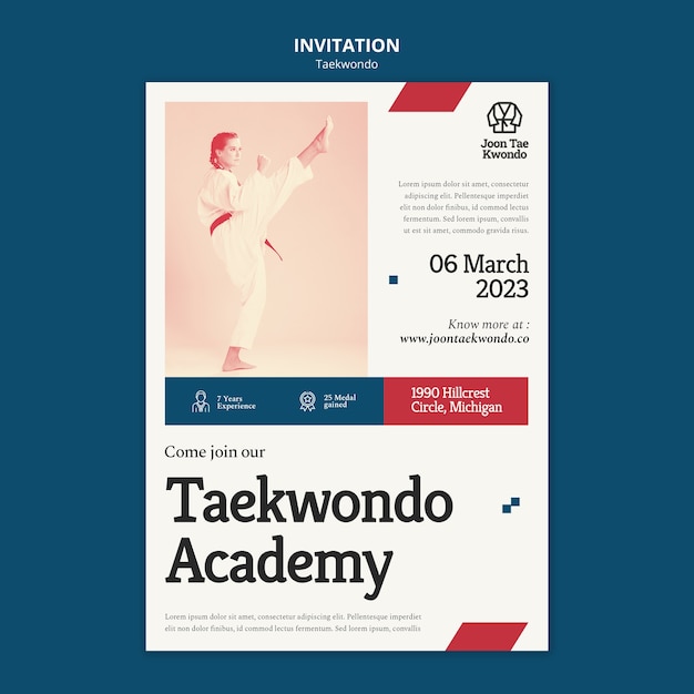 PSD minimal taekwondo practice invitation template