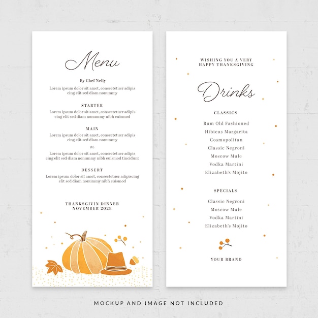 Minimal Thanksgiving Course Menu Template in PSD for Restaurant