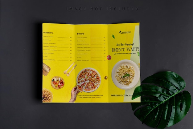 minimal trifold brochure template above black