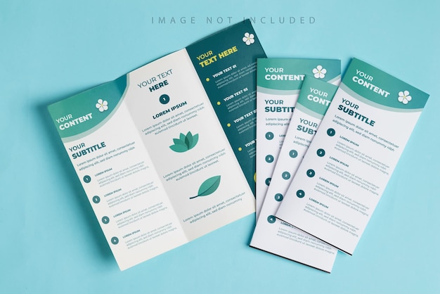 Minimal trifold brochure template above blue