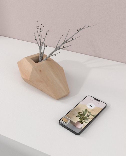 Minimal vase and phone mockup