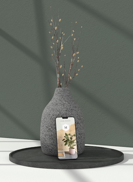 Minimal vase and phone mockup