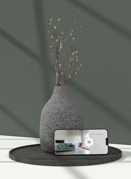minimal vase and phone mockup