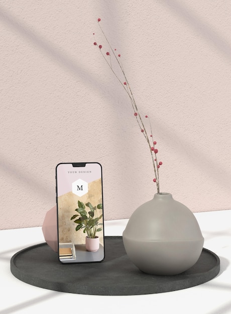 PSD minimal vase and phone mockup