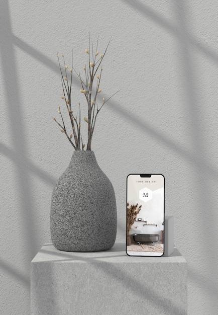 PSD minimal vase and phone mockup