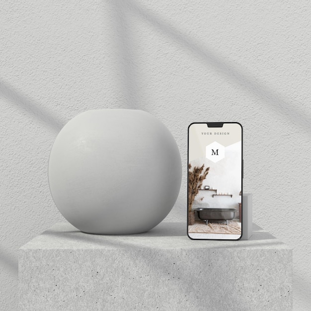 Minimal vase and phone mockup