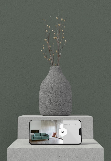 minimal vase and phone mockup