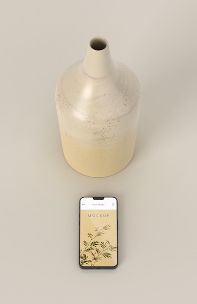 Minimal vase and phone mockup