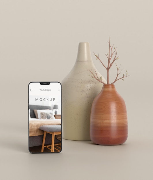 PSD minimal vase and phone mockup