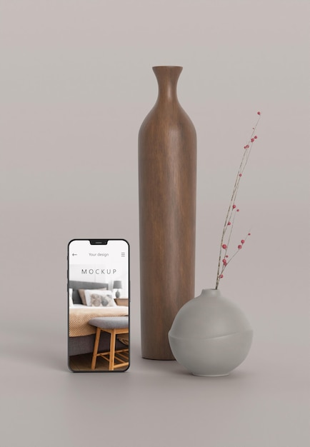 Minimal vase and phone mockup