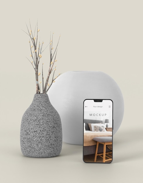 Minimal vase and phone mockup