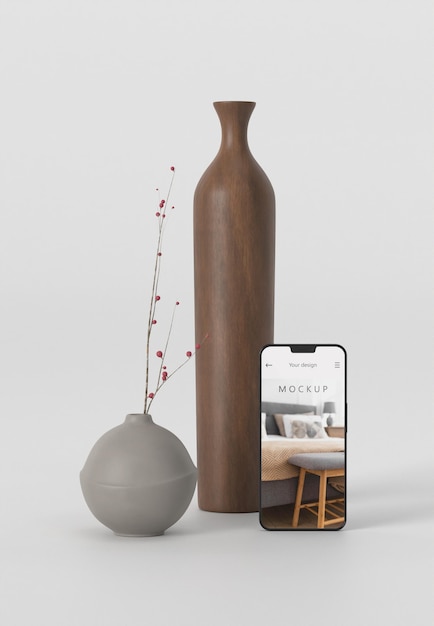 Minimal vase and phone mockup