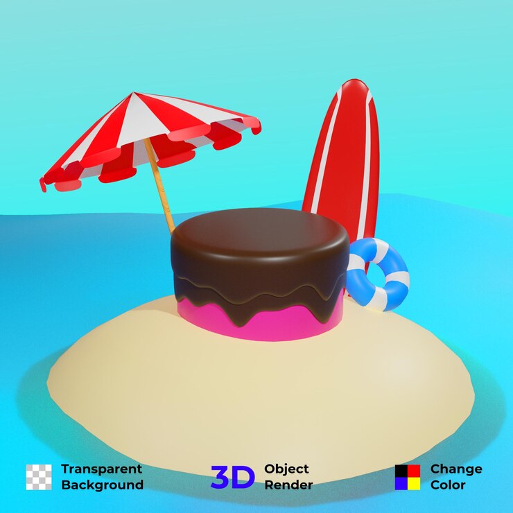 PSD minimal view podium 3d rendering for showcasing products or presentations with a summer theme