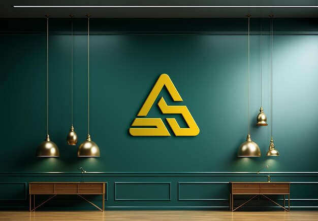 PSD minimal wall indoor mockup company indoor green wall logo mockup realistic 3d logo mockup