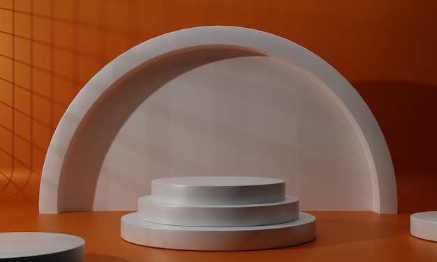 Minimal white product podium stage with geometric shape for presentation background 3D illustration