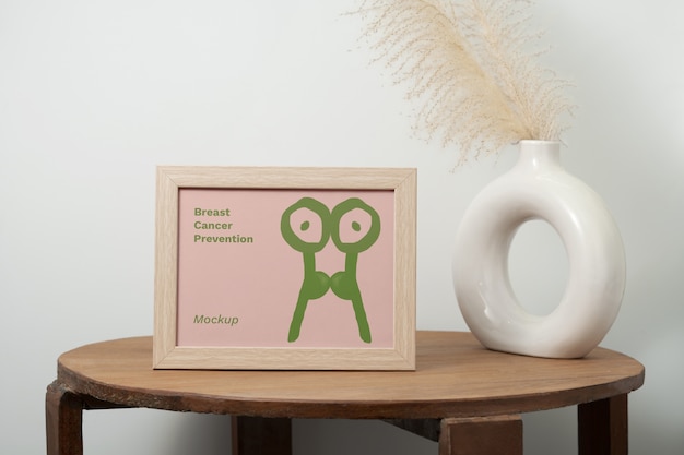 Minimal wooden frame mock-up for breast cancer day awareness