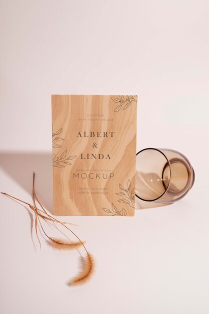 PSD minimal wooden wedding invitation mock-up