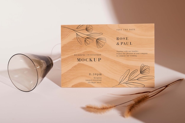 PSD minimal wooden wedding invitation mock-up