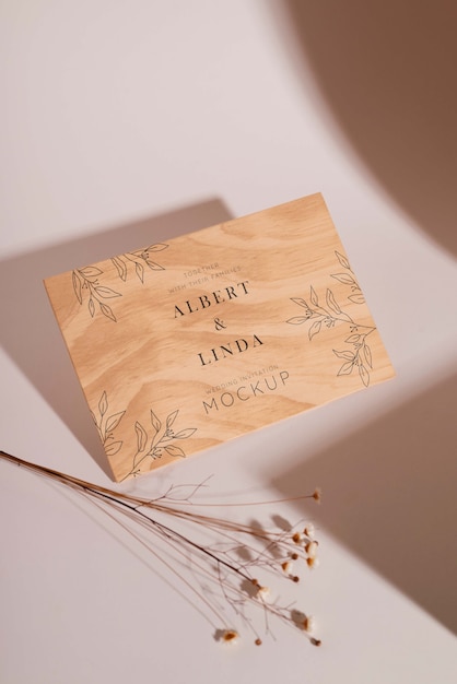 PSD minimal wooden wedding invitation mock-up