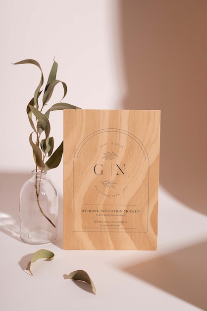 PSD minimal wooden wedding invitation mock-up