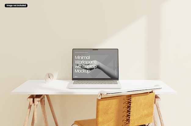 minimal workspace with laptop mockup
