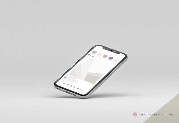 Minimale 3d-leggende telefoon met zwevende rrss-interface mockup