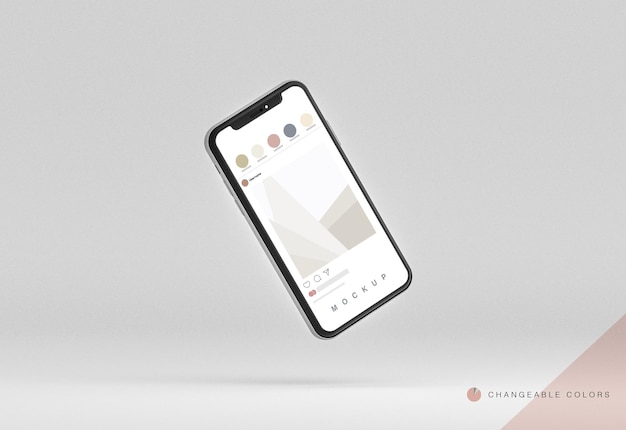 Minimale 3D-telefoon met zwevende rrss-interface mockup