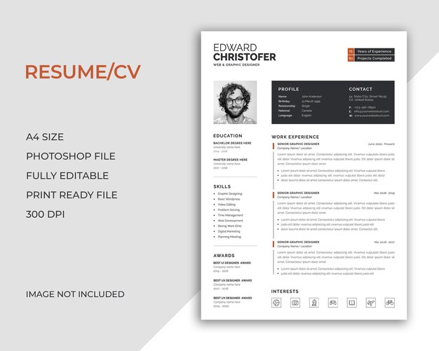 PSD minimale cv- of cv-ontwerpsjabloon